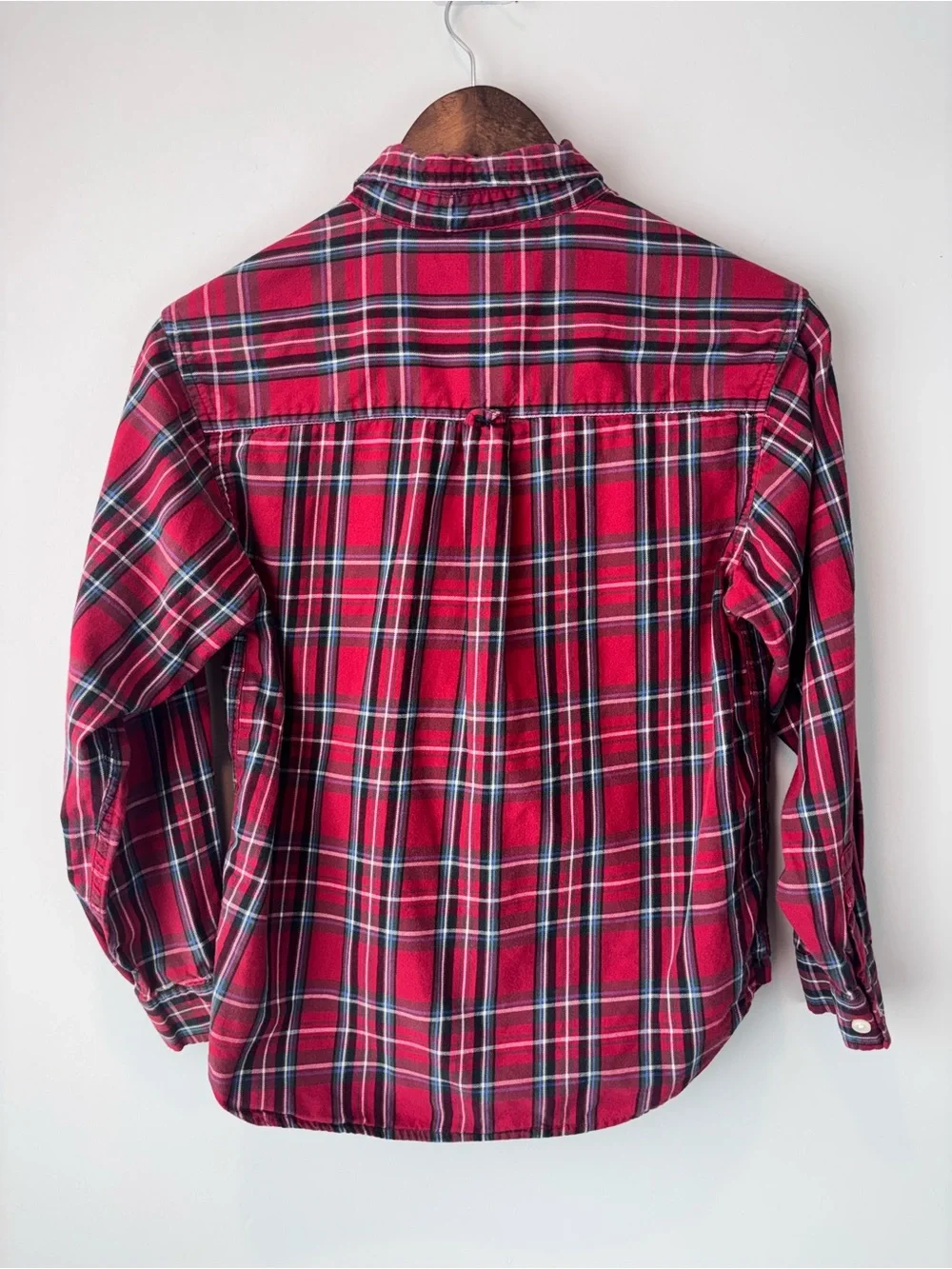 Old Navy Boys Large Red Plaid Flannel Button Down Shirt 100% Cotton